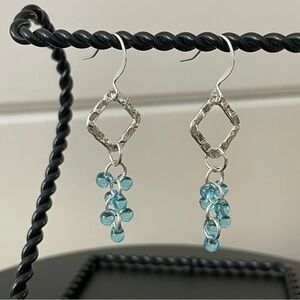 2/$29 Handmade Textured Dangle Earrings Geometric Light Blue Silver Gift Idea